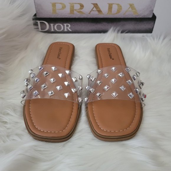 Pierre Dumas Empress Clear Silver Studded Sandals - Sz 8 1/2 - Picture 4 of 8